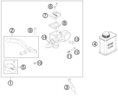Despiece original completo de Bomba del freno de mano del modelo de KTM 50 SX del año 2016