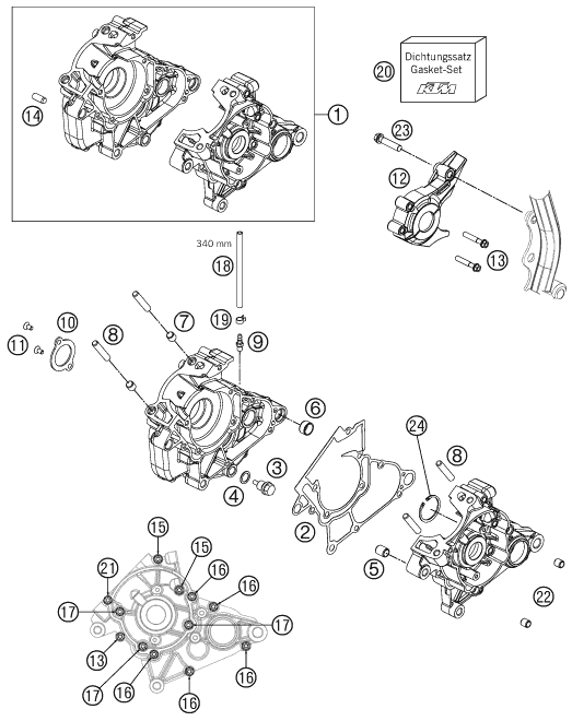 Despiece original completo de Carter del motor del modelo de KTM 50 SX del año 2012