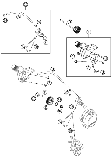 Despiece original completo de Sistema de lubricación del modelo de KTM 50 SX MINI del año 2015