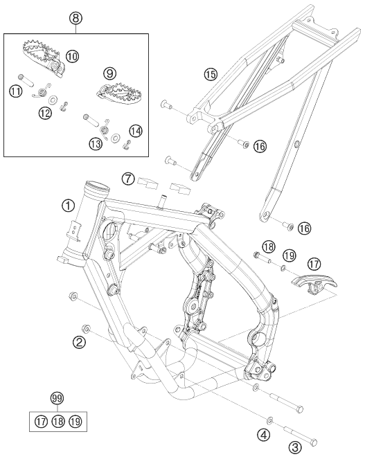 Despiece original completo de Chasis del modelo de KTM 65 SX del año 2012