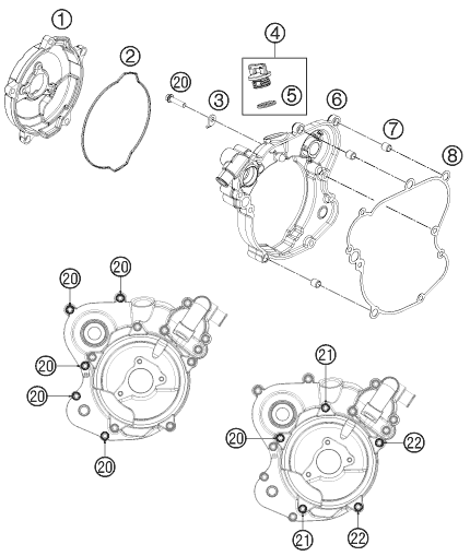 Despiece original completo de Tapa de embrague del modelo de KTM 65 SX del año 2012