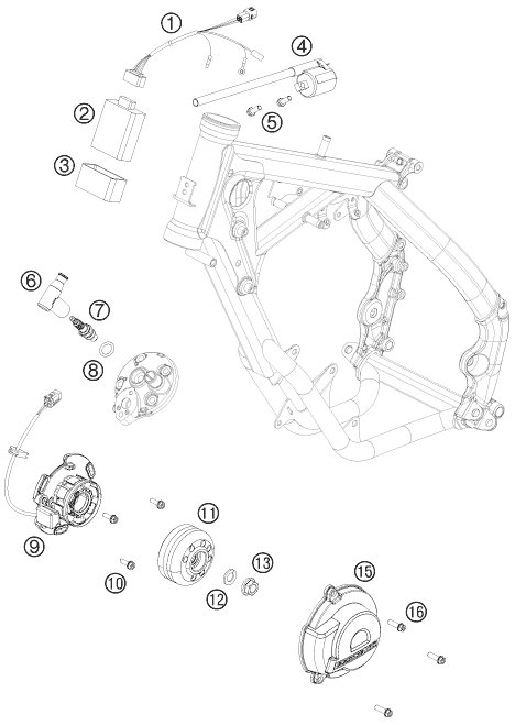Despiece original completo de Sistema de encendido del modelo de KTM 65 SX del año 2015