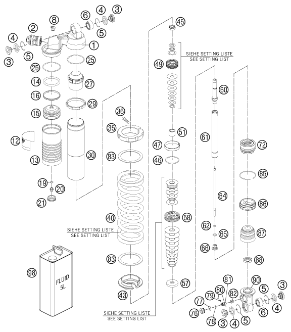 Despiece original completo de Amortiguador del modelo de KTM 85 SX 17 14 del año 2012