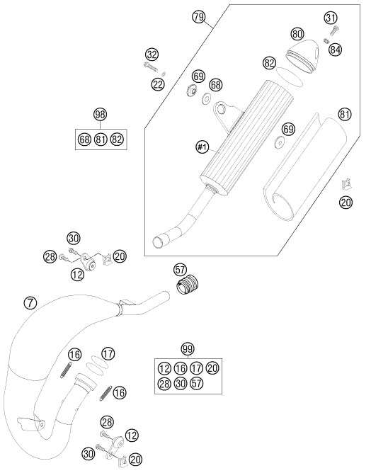 Despiece original completo de Sistema de escape del modelo de KTM 85 SX 17 14 del año 2012