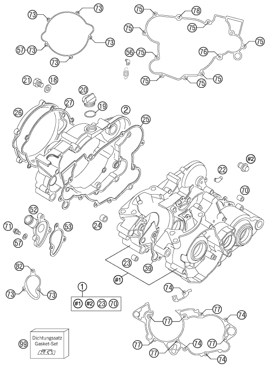Despiece original completo de Carter del motor del modelo de KTM 85 SX 17 14 del año 2015