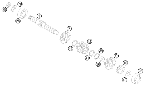 Despiece original completo de Cambio de marchas I - árbol primario del modelo de KTM 85 SX 17 14 del año 2014