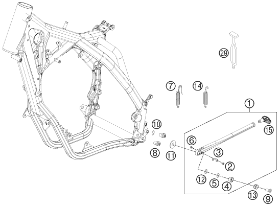Despiece original completo de Caballete lateral / caballete central del modelo de KTM 125 EXC del año 2012