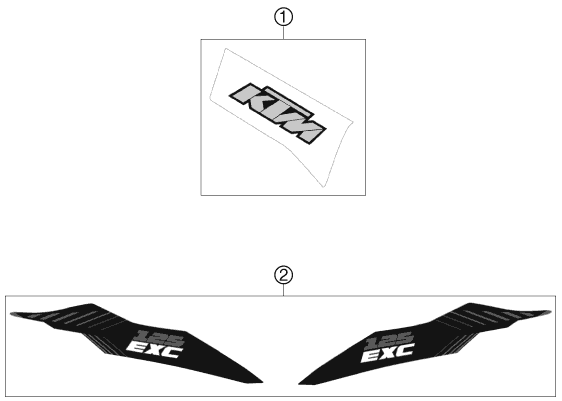 Despiece original completo de Kit gráficos del modelo de KTM 125 EXC del año 2012