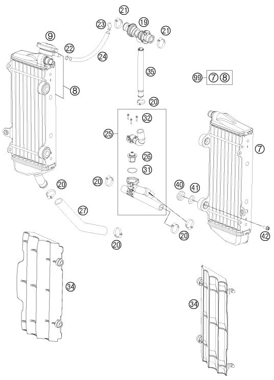 Despiece original completo de Sistema de refrigeración del modelo de KTM 300 EXC FACTORY EDITION del año 2015