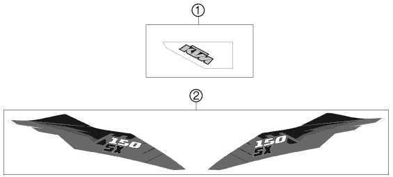 Despiece original completo de Kit gráficos del modelo de KTM 150 SX del año 2012