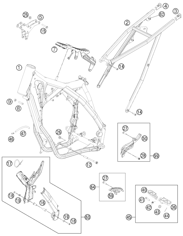 Despiece original completo de Chasis del modelo de KTM 250 SX del año 2012
