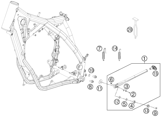 Despiece original completo de Caballete lateral / caballete central del modelo de KTM 250 XC del año 2013