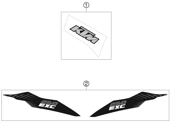 Despiece original completo de Kit gráficos del modelo de KTM 250 EXC del año 2012
