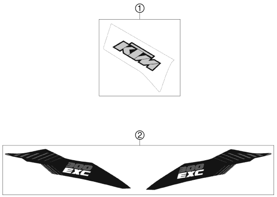 Despiece original completo de Kit gráficos del modelo de KTM 300 EXC del año 2012