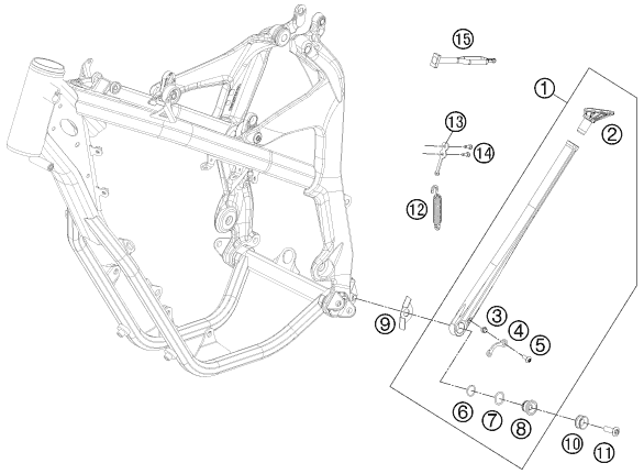 Despiece original completo de Caballete lateral / caballete central del modelo de KTM FREERIDE 350 del año 2015