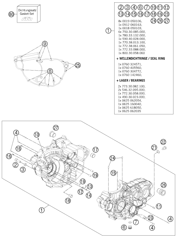 Despiece original completo de Carter del motor del modelo de KTM FREERIDE 350 del año 2014