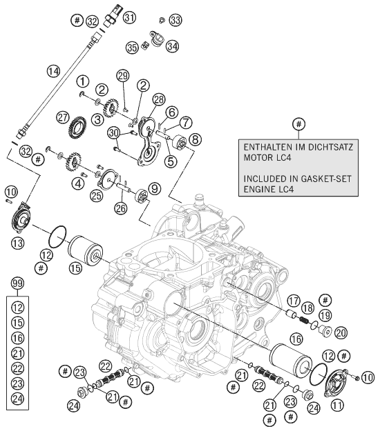 Despiece original completo de Sistema de lubricación del modelo de KTM 690 ENDURO R del año 2012
