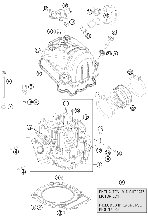 Despiece original completo de Culata de cilindros del modelo de KTM 690 DUKE WHITE ABS del año 2015