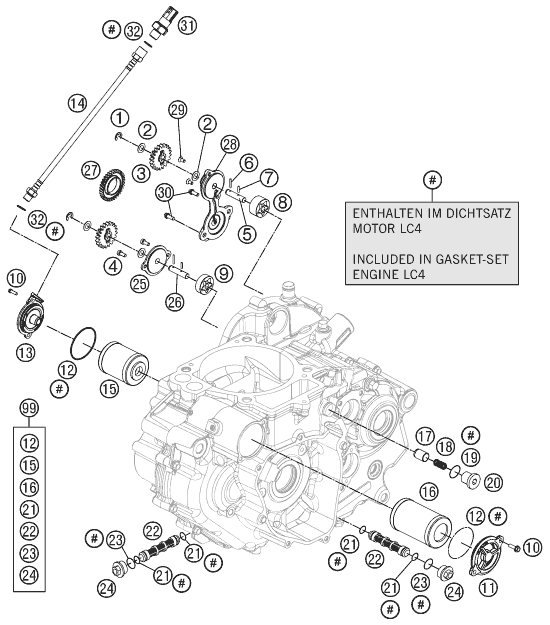 Despiece original completo de Sistema de lubricación del modelo de KTM 690 DUKE WHITE ABS del año 2013