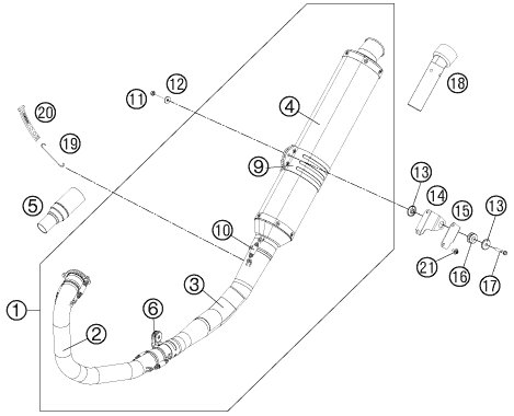 Despiece original completo de Sistema de escape del modelo de KTM 450 RALLY FACTORY REPLICA del año 2012