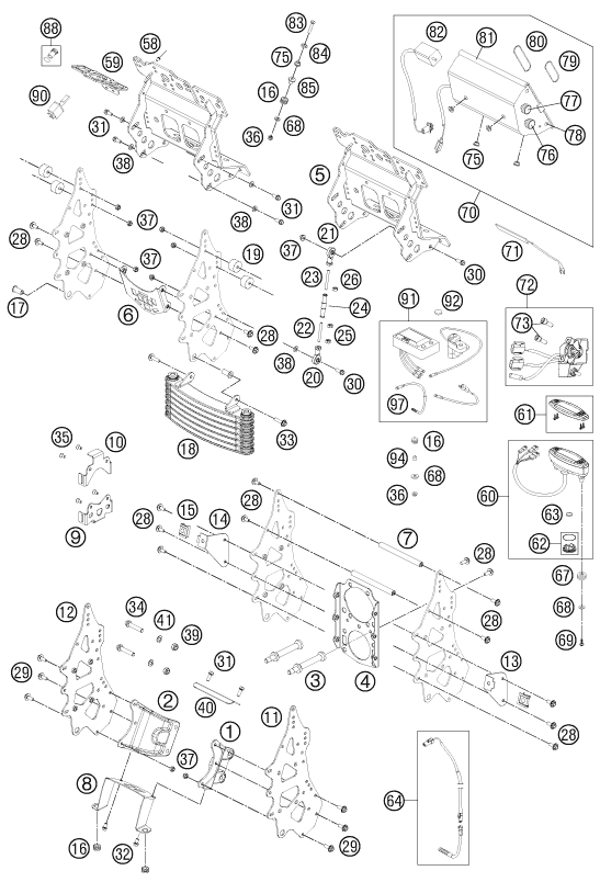 Despiece original completo de Instrumentos / sistema de cierre del modelo de KTM 450 RALLY FACTORY REPLICA del año 2012