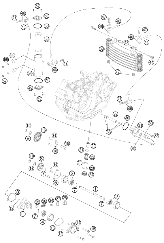 Despiece original completo de Sistema de lubricación del modelo de KTM 450 RALLY FACTORY REPLICA del año 2013