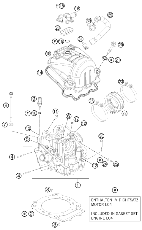 Despiece original completo de Culata de cilindros del modelo de KTM 690 ENDURO R del año 2012