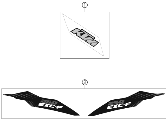 Despiece original completo de Kit gráficos del modelo de KTM 250 EXC-F del año 2012