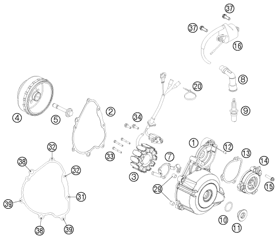 Despiece original completo de Sistema de encendido del modelo de KTM 250 EXC-F SIX DAYS del año 2012