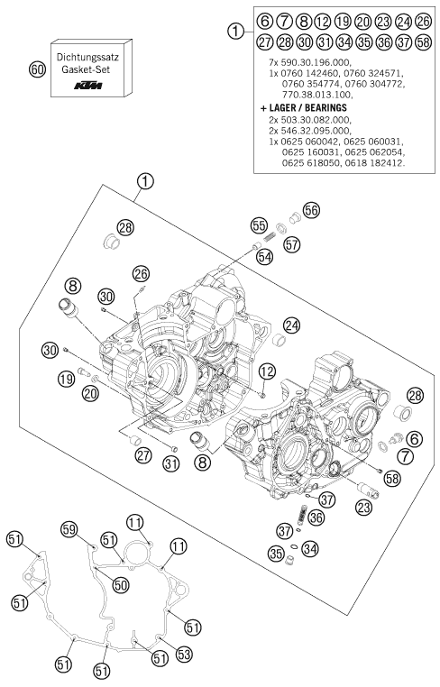 Despiece original completo de Carter del motor del modelo de KTM 250 EXC-F SIX DAYS del año 2012