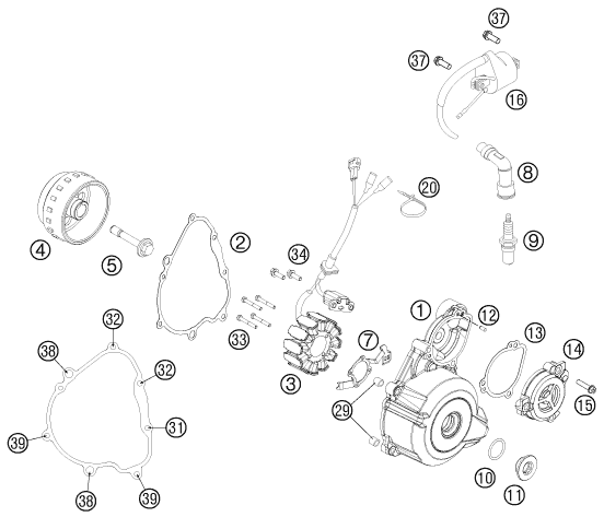 Despiece original completo de Sistema de encendido del modelo de KTM 250 SX-F ROCZEN  REPLICA del año 2012