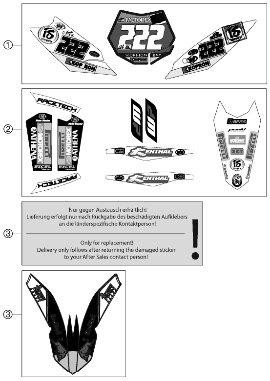 Despiece original completo de Kit gráficos del modelo de KTM 350 SX-F CAIROLI REPLICA del año 2012
