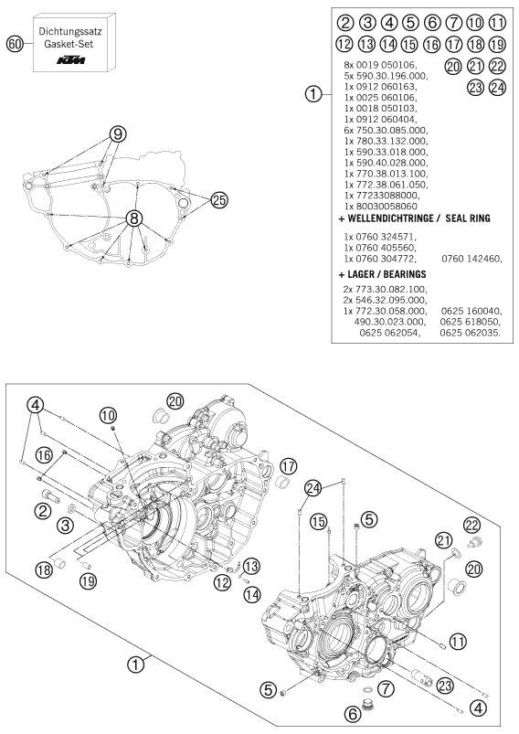 Despiece original completo de Carter del motor del modelo de KTM 350 EXC-F SIX DAYS del año 2012