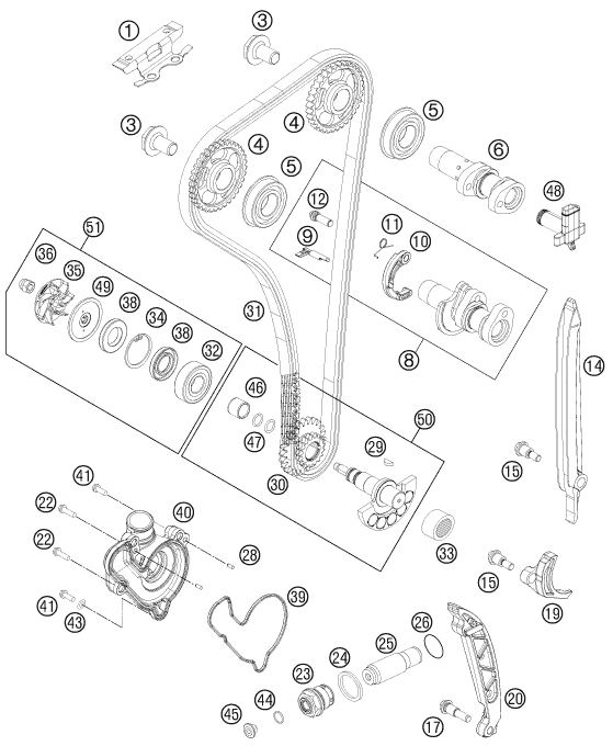 Despiece original completo de Mando de las válvulas del modelo de KTM 350 SX-F del año 2012