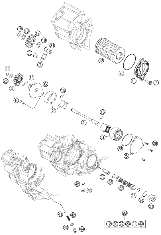 Despiece original completo de Sistema de lubricación del modelo de KTM 250 EXC-F SIX DAYS del año 2016