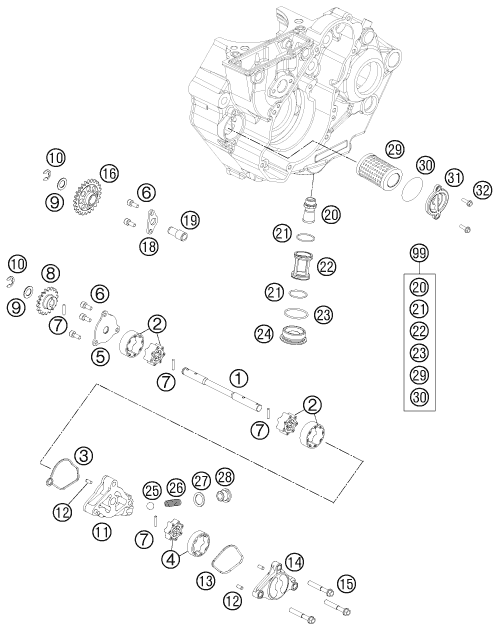 Despiece original completo de Sistema de lubricación del modelo de KTM 450 SX-F del año 2012