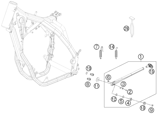 Despiece original completo de Caballete lateral / caballete central del modelo de KTM 350 EXC-F del año 2013