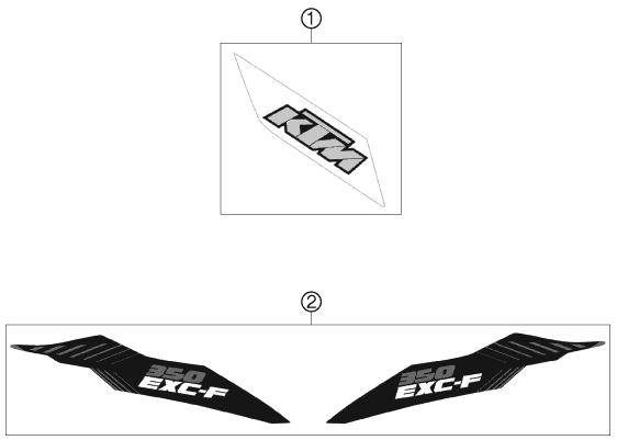 Despiece original completo de Kit gráficos del modelo de KTM 350 EXC-F del año 2012