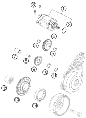 Despiece original completo de Motor de arranque eléctrico del modelo de KTM FREERIDE 350 del año 2014