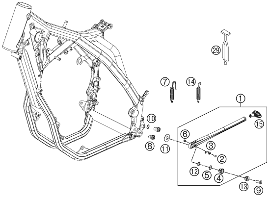 Despiece original completo de Caballete lateral / caballete central del modelo de KTM 500 EXC del año 2015