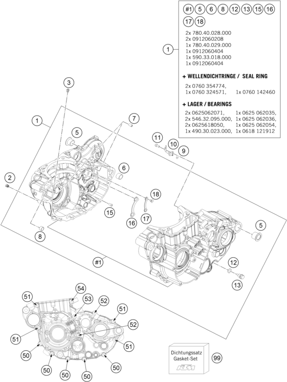 Despiece original completo de Carter del motor del modelo de KTM 450 EXC SIX DAYS del año 2015