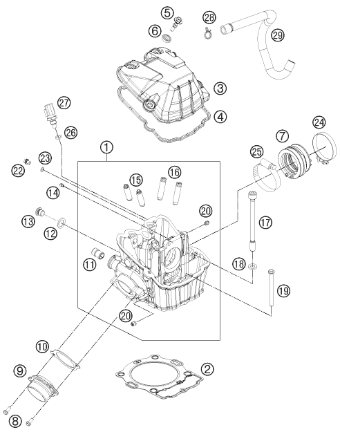 Despiece original completo de Culata de cilindros del modelo de KTM 450 EXC SIX DAYS del año 2015