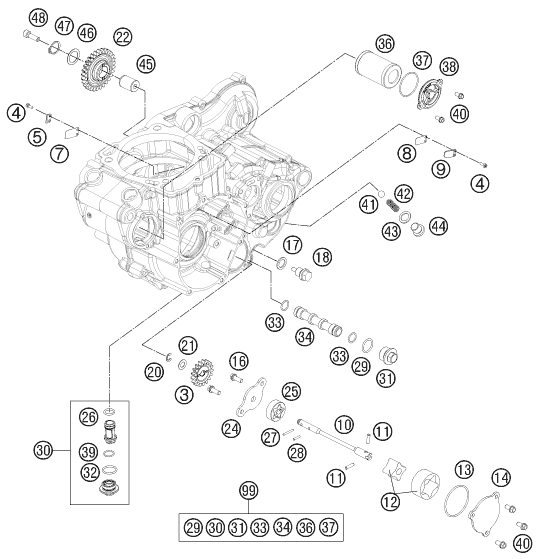 Despiece original completo de Sistema de lubricación del modelo de KTM 500 EXC del año 2015