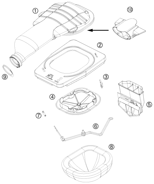Despiece original completo de Filtro del aire del modelo de KTM 505 SX ATV del año 2012