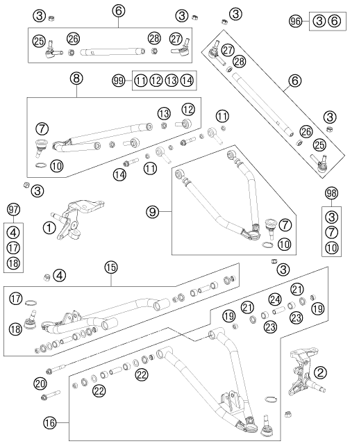 Despiece original completo de Parte delantera del modelo de KTM 505 SX ATV del año 2012