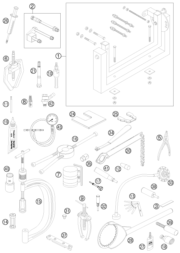 Despiece original completo de Herramienta especial (motor) del modelo de KTM 505 SX ATV del año 2012