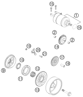 Despiece original completo de Motor de arranque eléctrico del modelo de KTM 505 SX ATV del año 2012