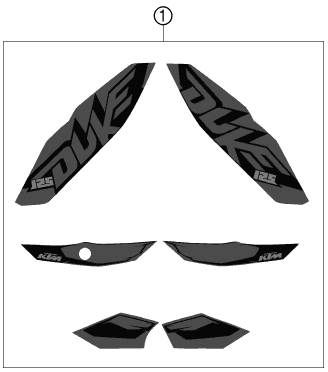 Despiece original completo de Kit gráficos del modelo de KTM 125 DUKE GREY del año 2012