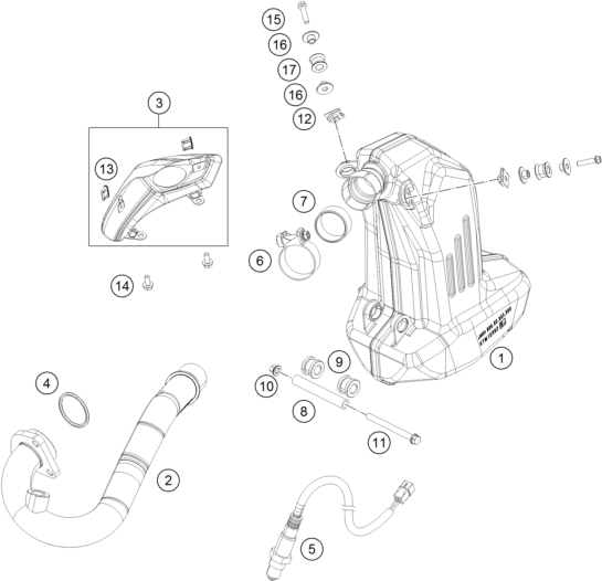 Despiece original completo de Sistema de escape del modelo de KTM 200 DUKE WHITE ABS del año 2014