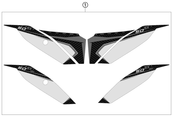Despiece original completo de Kit gráficos del modelo de KTM 50 SX MINI del año 2013